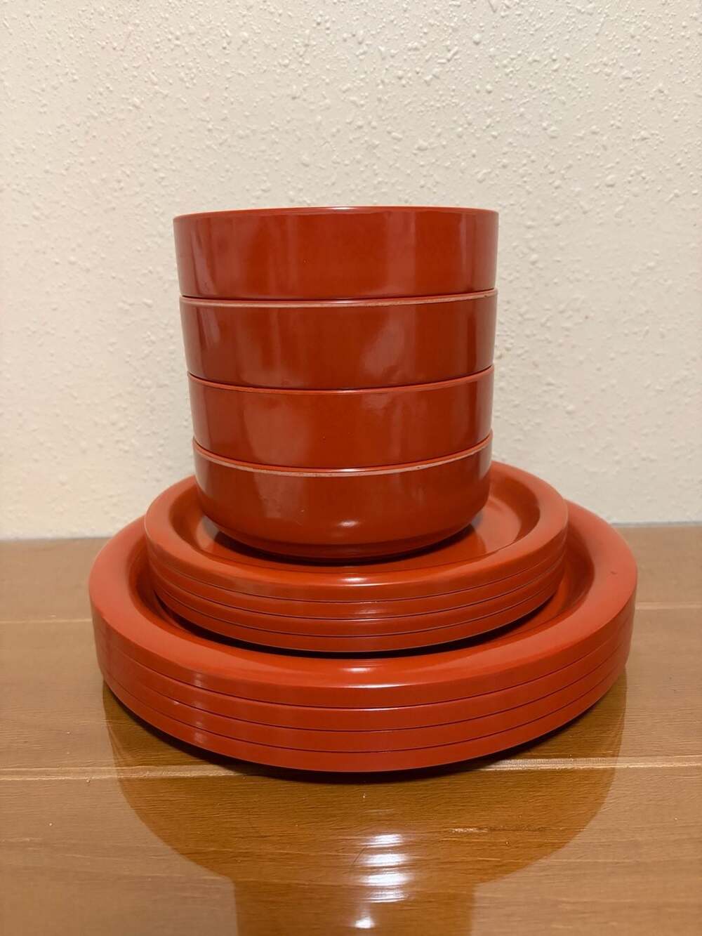Vintage Ingrid Ltd Chicago Burnt Orange Plastic Stackable Dish Set